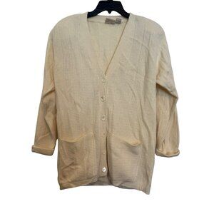 Vintage Liz Claiborne Womens Cardigan Sweater Cream Size XL Ribbed Button Front